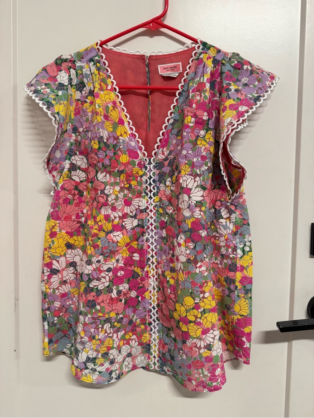kate spade Floral Flutter Sleeve Blouse in Pink, Yellow, Green